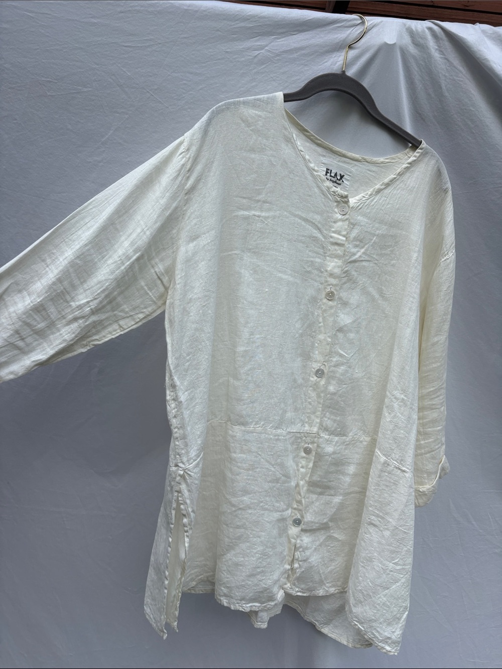 FLAX by Jeanne Engelhart Cream Linen Button-Front Tunic - Picture 9 of 14
